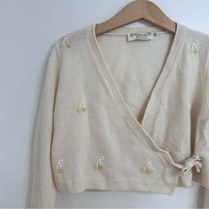 Bonpoint cashmere cherry embroidered cropped wrap cardigan 10 *marks as shown